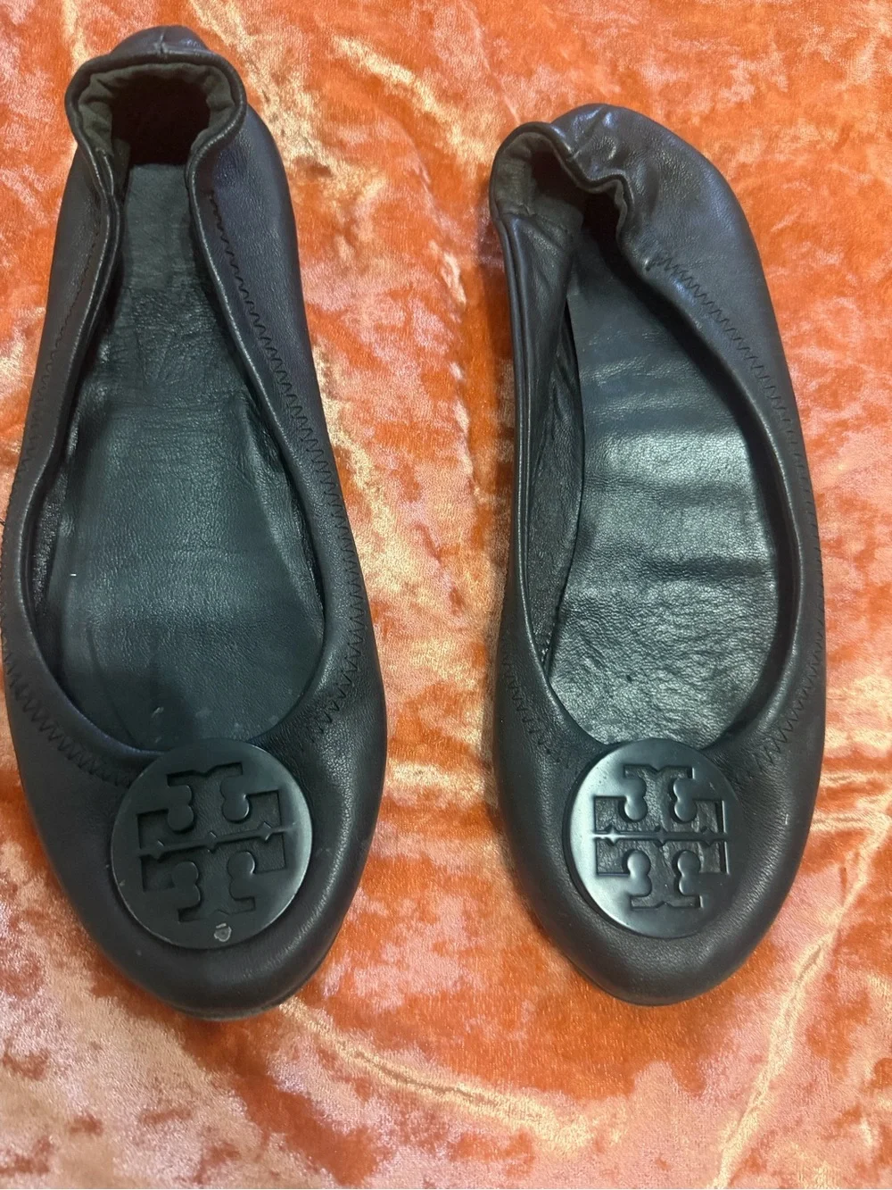 Tory Burch Black Leather Logo Ballet Flats - Size 8 /38